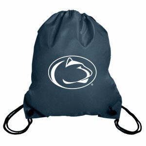 navy drawstring backpack with screened Penn State Athletic Logo